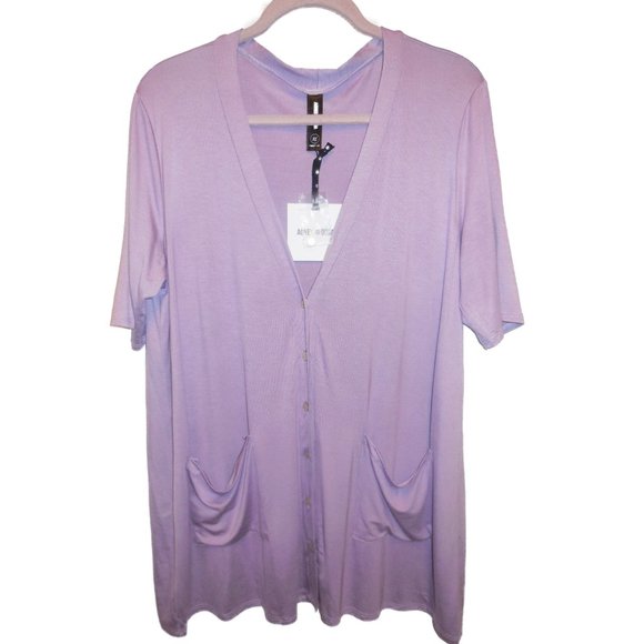 Cardigan Short Sleeve Knit Lightweight lavender button-down summer top purple - Picture 1 of 8